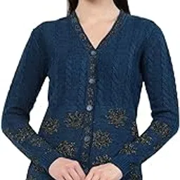 kalt Women Full Sleeves Floral Print Acrylic Lurex Cardigan-picture-13