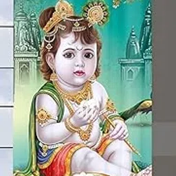Beautiful Digital Laddu Gopal Printed Polyester 7 Feet Door Curtain for Pooja Room Temple Living Room Kids Room Pack of 1 Pecs Green-picture-21