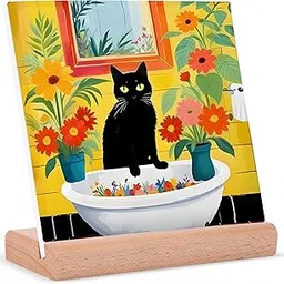 KACHI PENCIL CAT IN BATH TAB Inspirational Gifts for Women Men, Christian Religious Gift, Wooden Plaque Home Office Desk Décor-FLATSTAND-337-image-2