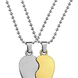 shobhram Couple Heart Pendant Gold & Silver Alloy Chain for Women & Men-picture-45