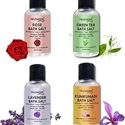 Frusheen Natural Bath Salt Gift Aroma Crystals Lavender, Rose, Green Tea, Kumkumadi| Colour Free Epsom, Sea, Himalayan Pink Salt | Foot, Muscle, Joint Bath Spa Combo Pack, 4 x 50g-picture-13