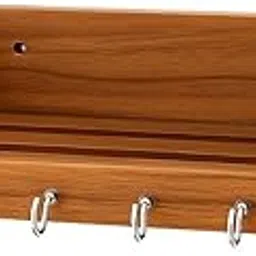 ITBeater Wooden Wall Shelf with 6 Key Hooks, Multipurpose Storage Rack, Natural Wood Finish, 30x13x8 cm-picture-51