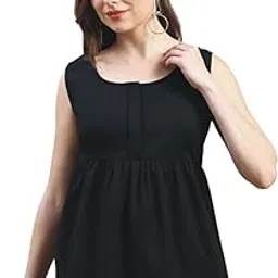 mooney Western Front Button Down Fancy Round Neck Sleevless Office Waer Breast Feeding Maternity Women Black Rayon Top-picture-15