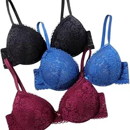 dilency sales Women's & Girl's Regular wear Netted Lace Padded Pushup Bra Wire Free Everyday Bra (Multi-Color-Pack-of-2) Random Colours as per Availability-picture-23