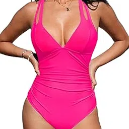 cupshe Women Swimming Costume Tummy Control One Piece Swimsuits Deep V Neck Double Straps Crisscross Back Tie Bathing Suits-picture-27