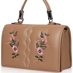 Women's Floral Embroidered Handbag Stylish PU Leather Shoulder Bag with Top Handle for Girls & Ladies Elegant Sling Purse for Office Party & Casual Outings-image-23