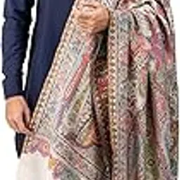 Men Pashmina Blend Kani Shawl with Paisley and Floral Artwork, Warm and Soft, 40x80 inch-image-8