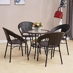 AASHVICRAFT Furniture D-12 Wicker Patio Furniture Sets for Garden Balcony Outdoor Coffee Chair Table Set | Cushion | Powder Coated |Conversation Set,Poolside Lawn Chairs 4 Chair 1 Table Set (Brown) image 1