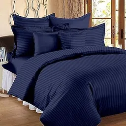 KIAAKSH 250 TC Super Quality Double Bed Satin Stripe Quilt Cover/Duvet Cover/Rajai Cover/with Zipper Duvet-KSH (Size 90x100 Inches) Nevy Blue-picture-55