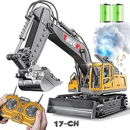 BLUEYAK 17CH Remote Control Excavator Construction Toy-2400mAh RC Excavator w/Metal Shovel/Spray/Lights/Sounds,2.4Ghz RC Bulldozer for Kid,RC Stunt Engineering Vehicles Toys Gift for 8-12 Year-picture-19