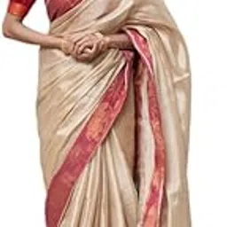 Women's Cotton Silk Cream South Indian Elephant Print Border Saree-picture-26