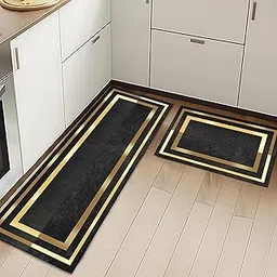 HomeStrap Set of 2 Absorbent Anti Skid Kitchen Floor Mat | Rubber Mats for Sink, Cooking Area & Kitchen Entrance | Quick Dry, Waterproof, Easy to Clean Kitchen Runner Mat Set – Black-picture-33