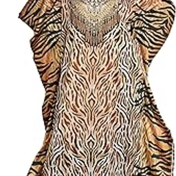 label aarna Soft Satin Kaftan with Digital Print and Rhinestones Handwork and Hidden Adjustable Belt | Free Size [M-4XL] | Lounge wear | Maxi Dress | Kaftan Dress for Women-picture-27