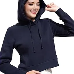 urban forge Stylish Korean Style Hooded Women Navy Blue Sweatshirt (LSW4-NB)-picture-49