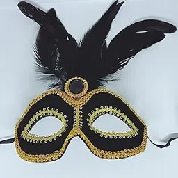 Partysanthe Women Venetian Masquerade Eye Mask Princess Feather Rhinestone Halloween Black With Stoned Eyebrow image 1