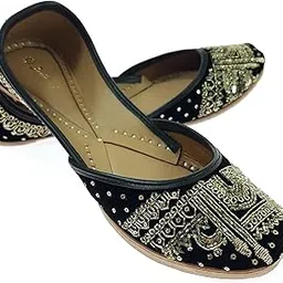 fulkari Women's Taj Mehal Welvet Genuine Soft Leather Embroidered Jutis | Bite and Pinch Free Jutti | Punjabi Formal Juttis | Girl's Wedding Flat Ladies Mojari | Formal Ethnic Juti | image 1