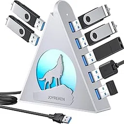 JoyReken USB 3.0 Hub, 7 Ports, 2 FT Cable, Vertical Design, Silver-picture-47