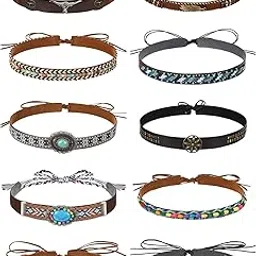zeyune 10 Pcs Cowboy Hat Bands Ethnic Western Hat Belts Rural Cowgirl Turquoise Hatbands Beaded Cowboy Supply, As Shown in the Picture, as shown in the picture-picture-47