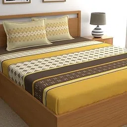 Home Ecstasy 100% Cotton Double Bedsheet with 2 Pillow Covers - (Size 87 x 94 inches, 140 TC, Colour - Mustard: Caramel Blend)-picture-16