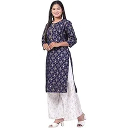 MANGLA Kurti Women's Rayon Gold Printed Black Regular Fit Kurta Set with Ethnic Palazzo Pants-picture-53