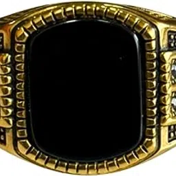 the men thing Royal Series - OBSIDIAN SOVEREIGN SIGNET RING - Pure Stainless Steel Men’s Gold-Plated Ring – Statement Luxury Jewelry (Size : 16-19-22-26)-picture-12