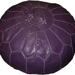 Treasures Of Morocco Moroccan Pouf Footrest Hassock Ottoman Handmade Leather Genuine 22 inches Diameter Unstuffed-image-97