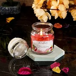 eCraftIndia Red Classic Small Jar Strawberry Scented Candle for Home Decoration - Fragrance Candles for Bedroom, Meditation, Studying - Gift for Christmas, Diwali, Birthdays, Valentine's Day-image-30