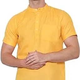 latest chikan Men's Cotton Blend Regular Solid Short Kurta - Casual Ethnic Wear-picture-31