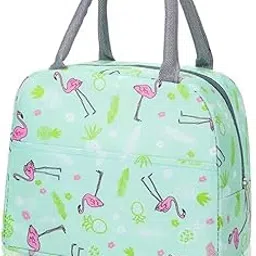 House of Quirk Insulated Lunch Bags Small for Women Work,Student Kids to School, Thermal Cooler Tote Bag Picnic Organizer Storage Lunch Box Portable and Reusable (Green Flamingo, Nylon)-image-77