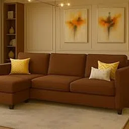 CERTIFIED FURNITURES™ 3 Seater Sofa with Interchangeable Ottoman Modern L Shape Sofa Set Washable Fabric Comfortable & Stylish Seating for Living Room (Brown)-image-3