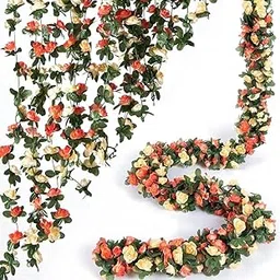 VRB Dec 1 Pcs Artificial Flowers Vine Silk Roses Garland Fake (6 Ft Long) Flowers Silk Roses Garland For Wedding Decorations Diwali/Ganpati/Christmas Garden Wall Valentine (Multi Rose Garland), 15 Cm-image-41