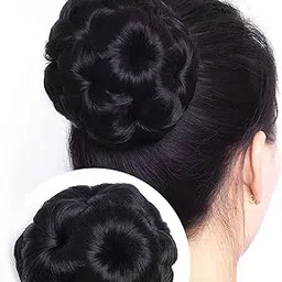 Fashion Alley Set of 1 Women's Hair Clutchers Juda Bun With Artificial Synthetic Hair Extension Natural - Black-image-2