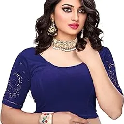pu fashion Stylish Golden Stone Work Readymade Saree Blouse for Women Latest Velvet Stretchable Blouse with Shimmering Golden Diamond Work-picture-19