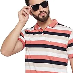 uniberry Men's Cotton Blend Half Sleeve Striper Polo Neck T-Shirt Has A Short Sleeve & Pocket On Chest-ANREMT3-PC_5XL Coral-picture-20