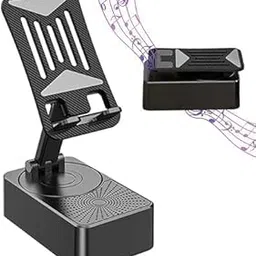 Cell Phone Stand with Wireless Bluetooth Speaker| Mobile Stand with Rotating 360-degree| HD Sound Built-in Mic for Hands-Free Calls| Universal Mount Anti-Slip Desk Phone Holder (Rich Black)-picture-35