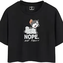 SURVIM Girls Nope Not Today Half Sleeve Printed Cotton t-Shirt Crop Top Regular Fit (Tom-picture-27