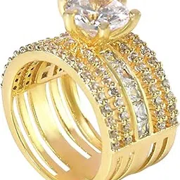 upakarna Broad Diamond Ring | Statement Engagement Band with CZ Stones |Anti-Tarnish Alloy-picture-21
