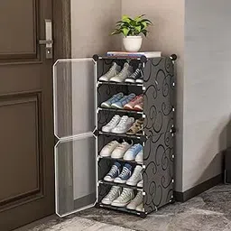 Portable Shoe Rack for Home Plastic with Door,Adjustable Plastic Shoe Rack for Bedroom/Outdoor Waterproof, Shoe Storage Organizer,Multifunctional with 8 Hooks,Shelves-image-48