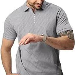 leotude Men Grey Polo Collar T-Shirt Material Blended Cotton-picture-52