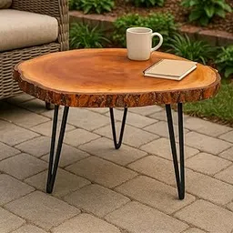 Shy Shy Natural Wood Live Edge Coffee Table with Hairpin Legs, Round Side Table with Metal Legs, DIY Assembly Kit-picture-48