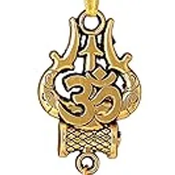 gehena by estele Jewelry Mahadev Om Trishul Damru Pendant for Men's: Gold & Rhodium Plated Sacred Shiva Bholenath Om Trishul Damru with Rudraksha Pendant with Chain for (Unisex)-OSAK005-2TN PENDANT image 1