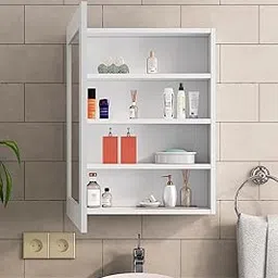 Bniture Wooden Bathroom Mirror Cabinet | Organizer | Wall Shelf (Giant Wood & Frosty White, Front 2.1 x 1.6 Feet) (HXBR111, Flower Wenge)-image-32