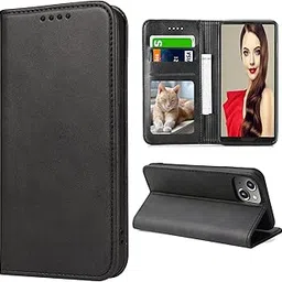 iPhone 14 Folio Case, iPhone 14 Case, Smartphone Cover, PU Leather, Strap Hole, Card Storage, Built-In Magnet, Stand Function, Thin, Waterproof, Shockproof, Unisex, Muted Colors, Black-picture-10