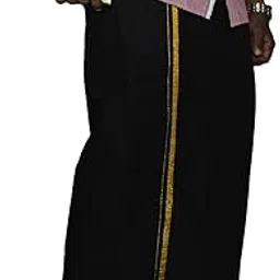 prakasam cotton Men's Single Black Colour Welcro Pocket Jari Dhoti With Matching Jari Towel-picture-33