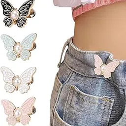Rathoyagn Adjustable Jean Button 2 Sets, Jean Button Pins,Adjustable Waist Buckle Extender for Jeans,Waist Tightener Instant Clips for Loose Jeans Skirts (Colorful Butterfly)-picture-24