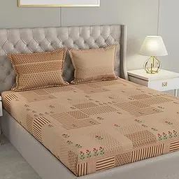 Raymond Home 120TC Zenith Cotton Rich Super Soft Floral King Size Bedsheet (2.74 Mx2.74 M) with 2 Pillow Covers(46 CM x 69 CM) - Brown image 1