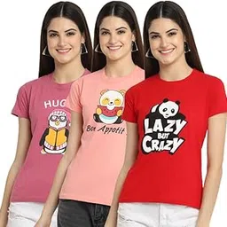 preneum Women's Cotton Regular Fit Latest Graphic Stylish Printed Short Sleeves Casual T-Shirt || Trend Styles & Style (Pack 3)-picture-11