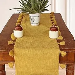 Dekor World 1 Piece Cotton Merit Tassel Collection Table Runner (Mustard Yellow, 33x120 cm or 13x48 Inches or 4 Seater Table)-for Dining Room and Living Room-picture-21