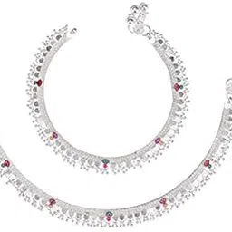 gogi enterprises Silver Plated White Metal Alloy Anklets Payal Pair Indian Traditional Ethnic Contemporary Latest Pamela Design Fancy Foot Jewellery Leg Chain-picture-49
