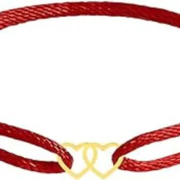 minutiae Plated Double Heart Sign Charm Adjustable Red Cord Bracelet with Double Heart Charm | Romantic Gift for Couples | Handmade Unisex Wristband for Men & Women-picture-55